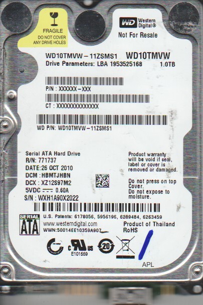 硬盘为WDC WD10TMVW-11ZSMS1，1000G，WD移动硬盘常见，加电检测并监听声音，硬盘不转动，但有轻微的咔咔声。
综合客户描述，WD移动硬盘长期使用，初步认